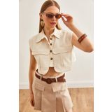 Olalook Kadın Taş Safari Cepli Gabardin Crop Gömlek GML-19001213