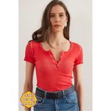 Olalook Kadın Yıkamalı Mercan Çıtçıtlı Kaşkorse Bluz BLZ-19000171