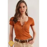 Olalook Kadın Yıkamalı Taba Çıtçıtlı Kaşkorse Bluz BLZ-19000171