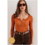Olalook Kadın Yıkamalı Taba Patlı Kaşkorse Bluz BLZ-19000588