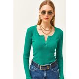 Olalook Kadın Zümrüt Yeşili Patlı Kaşkorse Bluz BLZ-19000588