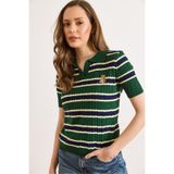 Olalook Kadın Zümrüt Yeşili Polo Yaka Ayıcık Nakışlı Mevsimlik Triko Bluz BLZ-19003283