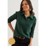 Olalook Kadın Zümrüt Yeşili Polo Yaka Selanik Bluz BLZ-19002810