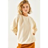 Olalook SWT-19000457 Düz Bej Basic Kadın Sweatshirt