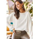 Olalook SWT-19000457 Ekru Basic Yumuşak Dokulu Salaş Kadın Sweatshirt