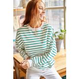 Olalook SWT-19000457 Ekru Yeşil Çizgili Salaş Kadın Sweatshirt