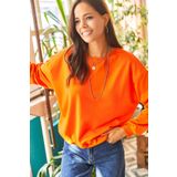 Olalook SWT-19000457 Turuncu Çizgili Yumuşak Dokulu Salaş Sweatshirt