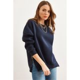 Olalook SWT-19000624 Lacivert İçi Polarlı Kalın Kadın Sweatshirt