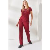 Olalook TKM-19000196 Kadın Bordo Yanı Büzgülü Bluz Palazzo Pantolon Takım