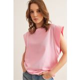 Olalook TSH-19000330 Yarasa Kollu Şeker Pembe Kadın T-Shirt