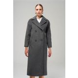 Olcay 3860-Y 1004 Koyu Gri Kruvaze Ara Boy Oversize Kadın Kaban