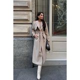 Olcay Bej Reglan Kol Kruvaze Kaban Polyester Karışımlı Düz Desenli Kadın Tesettür Kalın Kışlık Bej 3045 - 40