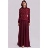 Olcay Boncuk Desenli Şifon Kombinli Exclusive Tesettür Abiye Elbise BORDO 1089 - 54