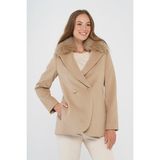 Olcay Çıkabilir Kürklü Kruvaze Kısa Kaşmir Kaban A.kamel 3824-TK - 36 - Karamel