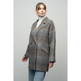Olcay Ekose Desenli Kruvaze Oversize Kaban Gri 3020 - L - XL