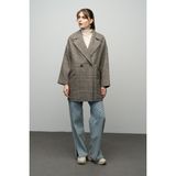 Olcay Ekose Desenli Kruvaze Oversize Kaban Haki 3020 - L - XL