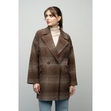 Olcay Ekose Desenli Kruvaze Oversize Kaban Kahve 3020 - S - M