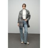 Olcay Ekose Desenli Kruvaze Oversize Kaban Siyah 3020 - L - XL