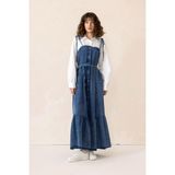 Olcay Gömlek Espirili Eteği Volanlı Denim Elbise Mavi 9305-E - 38
