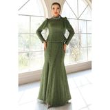 Olcay Kolye Detaylı Balık Model Dantel Tesettür Abiye Elbise HAKİ 1058 - Haki - 42