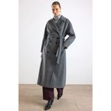 Olcay Oversize Düşük Kol Kruvaze Kaban Koyu Gri 3173 - 44