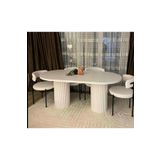 OlcayAksesuar Ada 180x90x75cm (36MM KALIN KENARLI) Oval Beyaz Sütunlu Yemek Masası (SANDALYE YOK SADECE MASADIR)