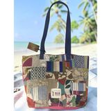 Old Cotton Cargo Vintage Salaş Çok Renkli Organik Disayn Cotton Günlük Omuz Plaj Çantası 30X27CM - 30 x 27 cm - Kırmızı