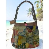 Old Cotton Cargo Vintage Salaş Çok Renkli Organik Disayn Cotton Günlük Omuz Plaj Çantası 32X32,5CM - 32 x 32,5 cm - Haki