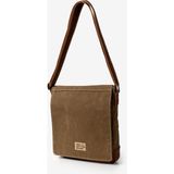 Old Cotton Cargo Western Bag Kanvas ve Deri Unisex Laptop Tablet Postacı Omuz Çantası - Açık Kahve