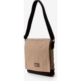 Old Cotton Cargo Western Bag Kanvas ve Deri Unisex Laptop Tablet Postacı Omuz Çantası - Bej