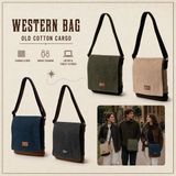 Old Cotton Cargo Western Bag Kanvas ve Deri Unisex Laptop Tablet Postacı Omuz Çantası - Haki