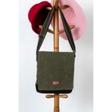 Old Cotton Cargo Western Bag Kanvas ve Deri Unisex Laptop Tablet Postacı Omuz Çantası - Haki