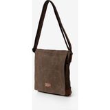 Old Cotton Cargo Western Bag Kanvas ve Deri Unisex Laptop Tablet Postacı Omuz Çantası - Koyu Kahve