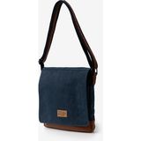 Old Cotton Cargo Western Bag Kanvas ve Deri Unisex Laptop Tablet Postacı Omuz Çantası - Lacivert