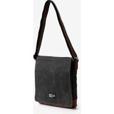 Old Cotton Cargo Western Bag Kanvas ve Deri Unisex Laptop Tablet Postacı Omuz Çantası - Siyah - Kahve