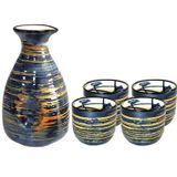 Old Craftsmen's Sake Seti Mavi Japon 5 Parça Geleneksel Japon Sake Kupası Seti El Boyalı Tasarım Porselen Çömlekçilik Seramik Kupa El Sanatları Şarap Kadehleri Hediyeler (Mavi Zengin, 300 ML)