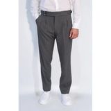 Old Money Stil Çift Pileli Yüksek Bel Toka Detaylı Slim Fit Antrasit Erkek Pantolon – Wessi