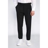 Old Money Stil Çift Pileli Yüksek Bel Toka Detaylı Slim Fit Siyah Erkek Pantolon – Wessi