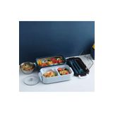 Old Village Concept Paslanmaz Çelik Yemek Tası Isı Yalıtımlı 3 Katlı Yemek Termosu Ofis Kamp Lunchbox Mavi