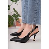 oless Kadın Siyah Deri Tokalı Sivri Şık Topuklu Stiletto Ayakkabı