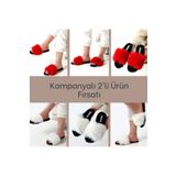olgun slipper 2li Tüylü Şık Ev Terliği Kırmızı-Beyaz