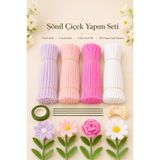 OLİ Art Şönil Çiçek Yapım Seti 100 Adet Lila Açık Pembe Canlı Pembe Beyaz Şönil, Çiçek Teli, S-3