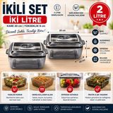 Olia 2’li 2 Litre Saklama Kabı Silikon Contalı Kapaklı Plastik Erzak Saklama Kutusu Kare Şeffaf 20X20X9 cm