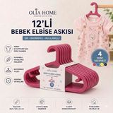 Olia Home 12’Li Bebek Elbise Askısı Çocuk Kıyafet Askısı Kaydırmaz Plastik Askı – Pembe