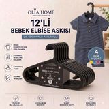 Olia Home 12’Li Bebek Elbise Askısı Çocuk Kıyafet Askısı Kaydırmaz Plastik Askı – Siyah
