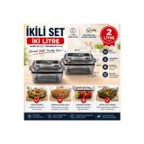 Olia Home 2’Li 2 Litre Saklama Kabı Silikon Contalı Kapaklı Plastik Erzak Saklama Kutusu Kare Şeffaf 20X20X9 Cm