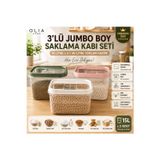 Olia Home 3’Lü 15 Litre Mega Boy Kaydırmalı Kapaklı Erzak Saklama Kabı Seti 45 Litre Plastik Bakliyat Deterjan Saklama Kutusu