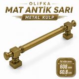 Olifka Mat Antik Sarı 608Mm 60.8 Cm Metal Modern Kulp Mobilya Dolap Çekmece Mutfak Kapak Kulpu Kulbu