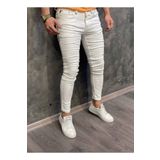 Oliggopol Erkek Beyaz Slim Fit Likralı Kot Pantolon Jeans Bilek Kalıp