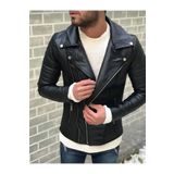 Oliggopol Erkek Siyah Kuzey Yaka Kürklü Iç Cepli Slim Fit Deri Ceket Mont